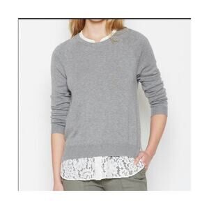 JOIE Zaan K Crewneck Layered Sweater Gray & White Lace SIze Medium